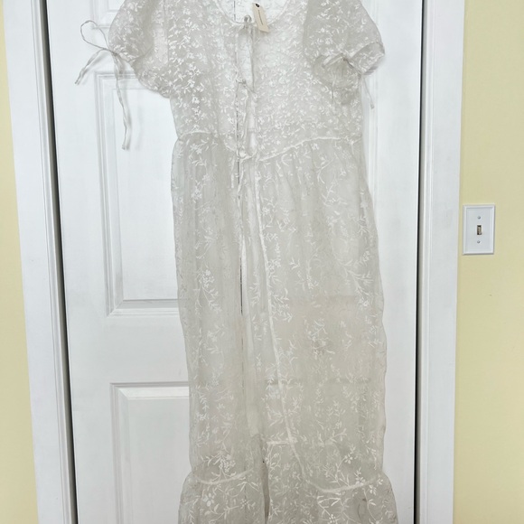 New Anthropologie Sheer ShortSleeve Organza Maxi Dress Festival Vibe Size XL NWT - Picture 7 of 9